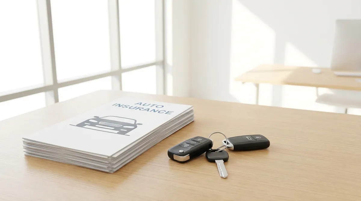 Stół z dokumentami ubezpieczeniowymi i kluczykami — scena planowania formalności